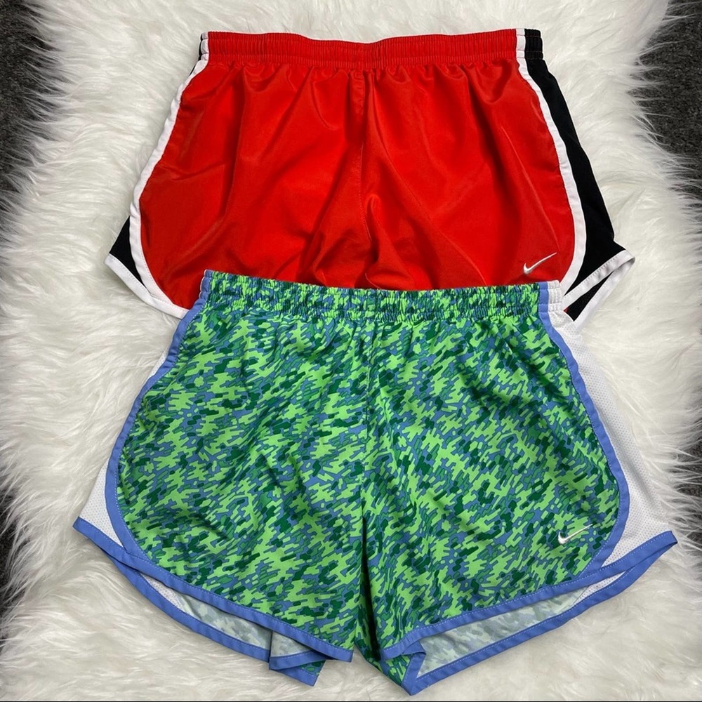 Nike Dri-fit Solid Tempo Athletic Running Shorts Set of 2 Orange Green Girls L